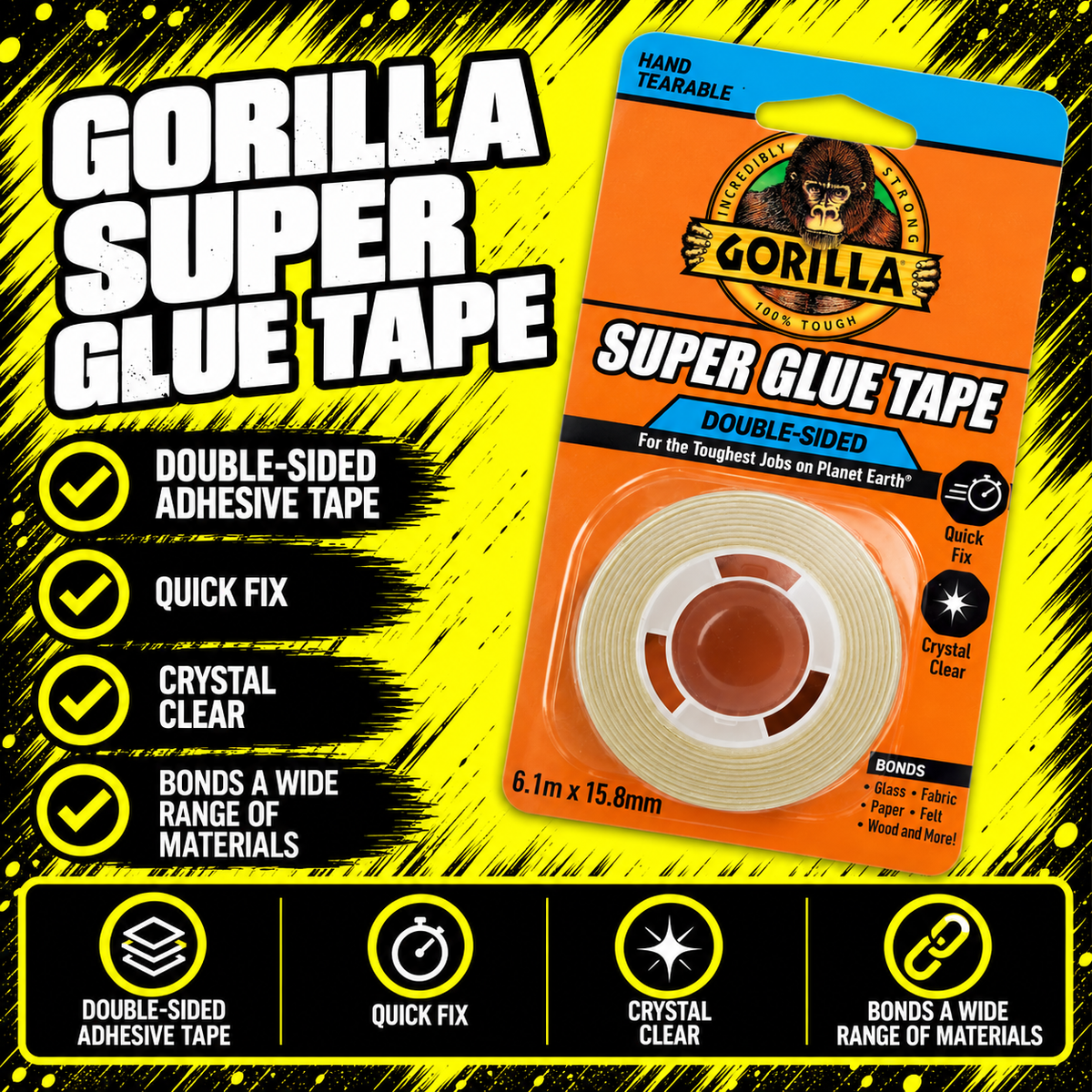 Gorilla Super Glue Double-Sided Tape 6.1m