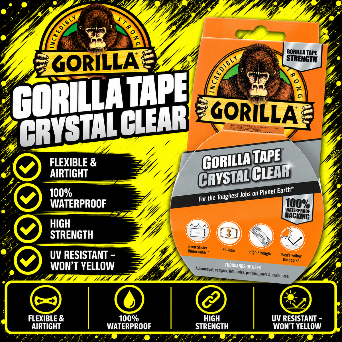 Gorilla Tape Crystal Clear 8.2m waterproof repair tape