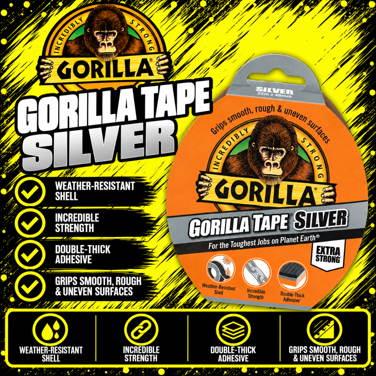 Gorilla Tape Silver 32m heavy duty repair tape