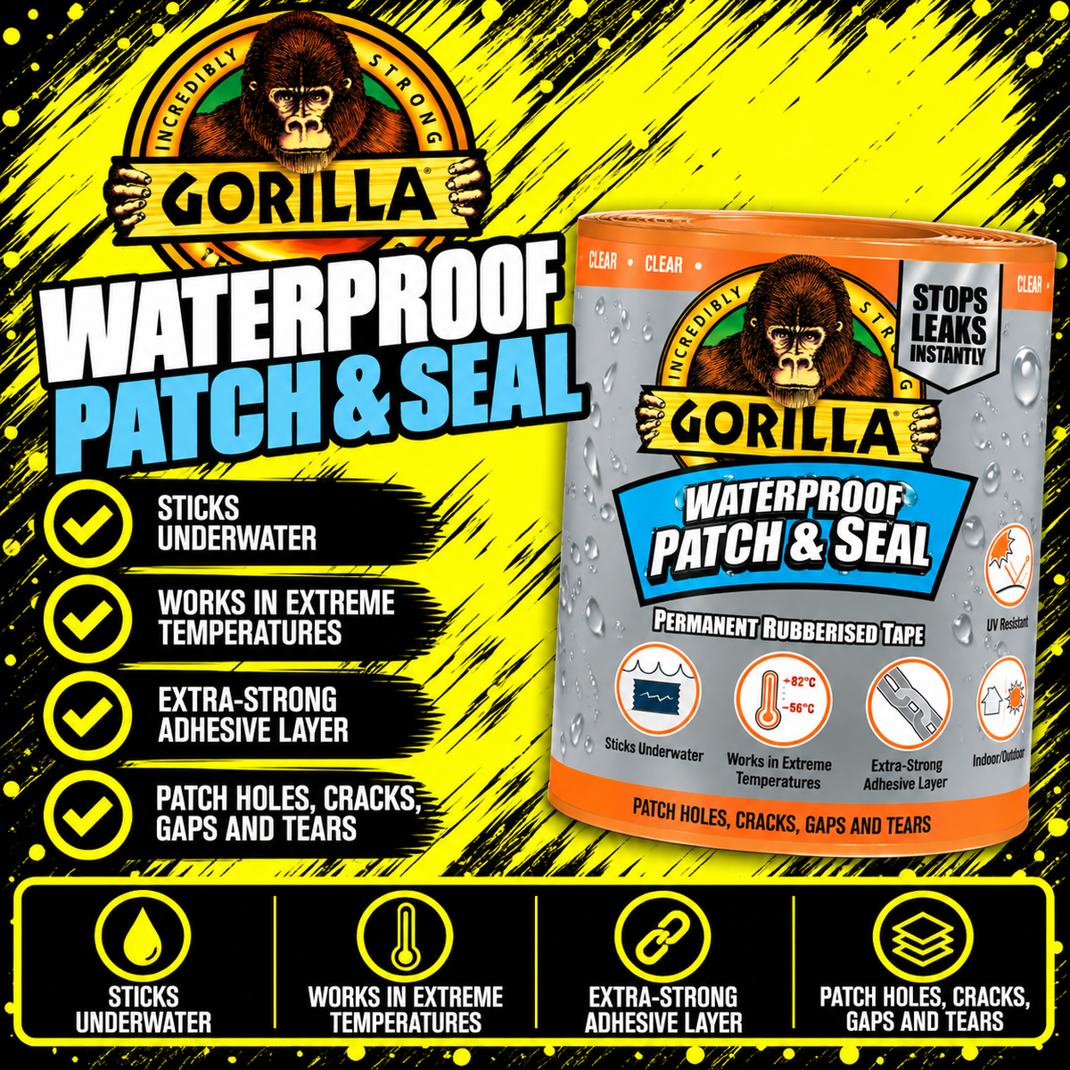 Gorilla Waterproof Patch and Seal Tape 2.4m Clear