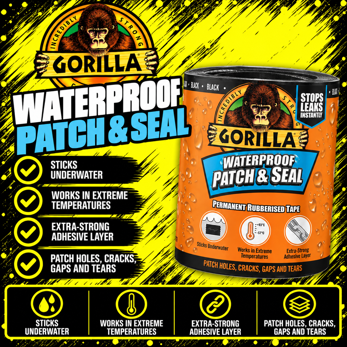 Gorilla Waterproof Patch and Seal Tape 3m Black