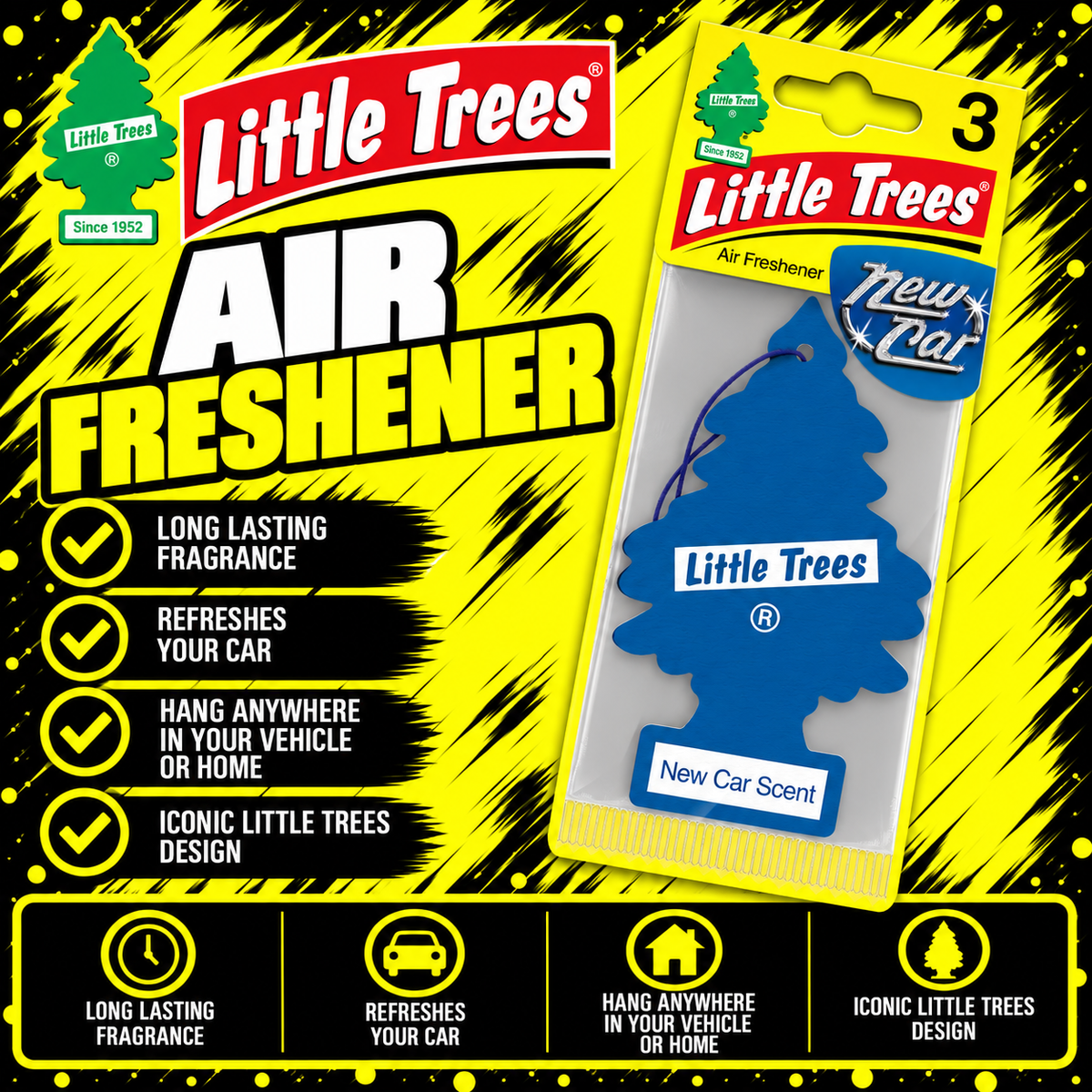 LITTLE TREES New Car Scent Air Freshener Pack of 3