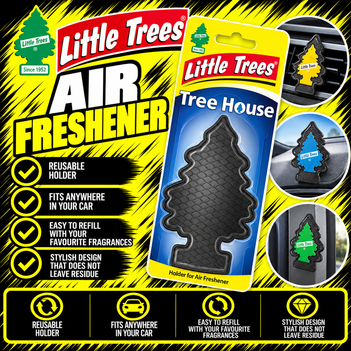 LITTLE TREES Tree House Black reusable air freshener holder