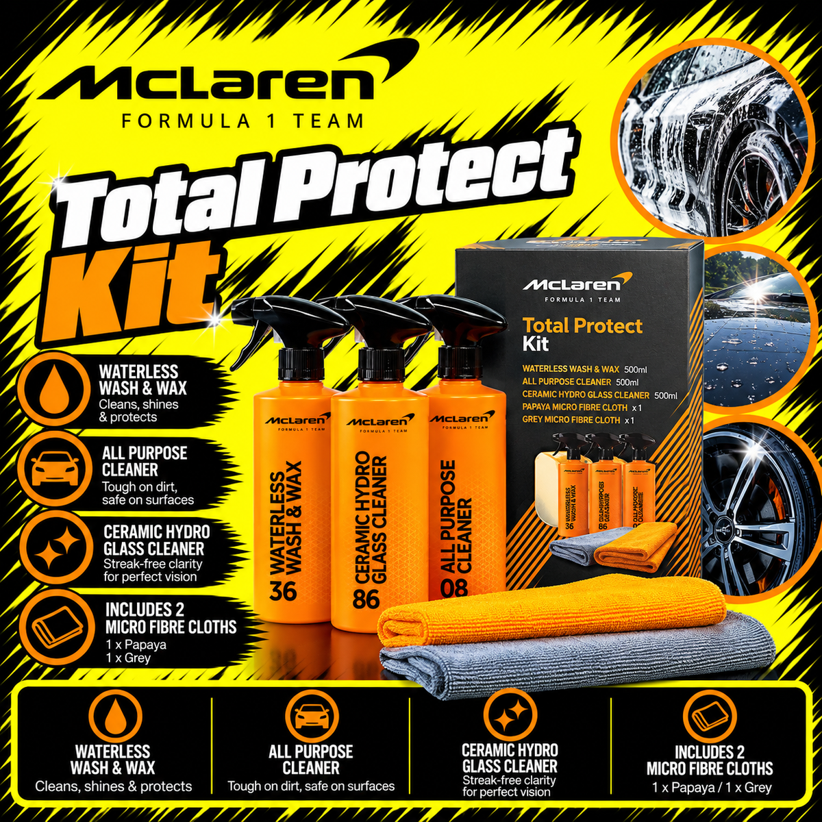 McLaren Total Protect Kit for interior and exterior car cleaning
