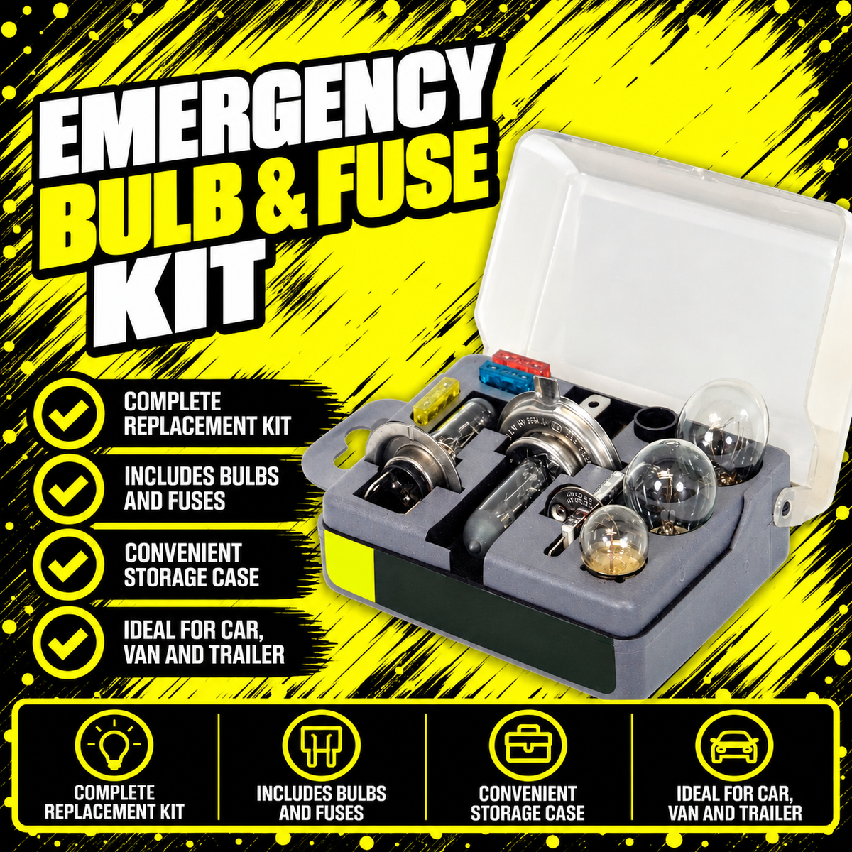 Sakura Emergency Bulb Kit with H1 H4 H7 bulbs and blade fuses