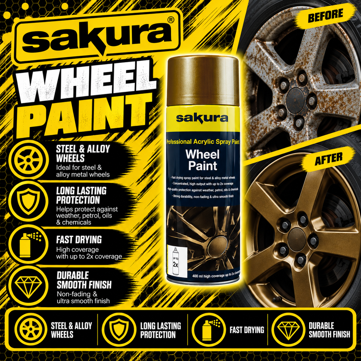 Sakura Gold Wheel Paint 400ml aerosol