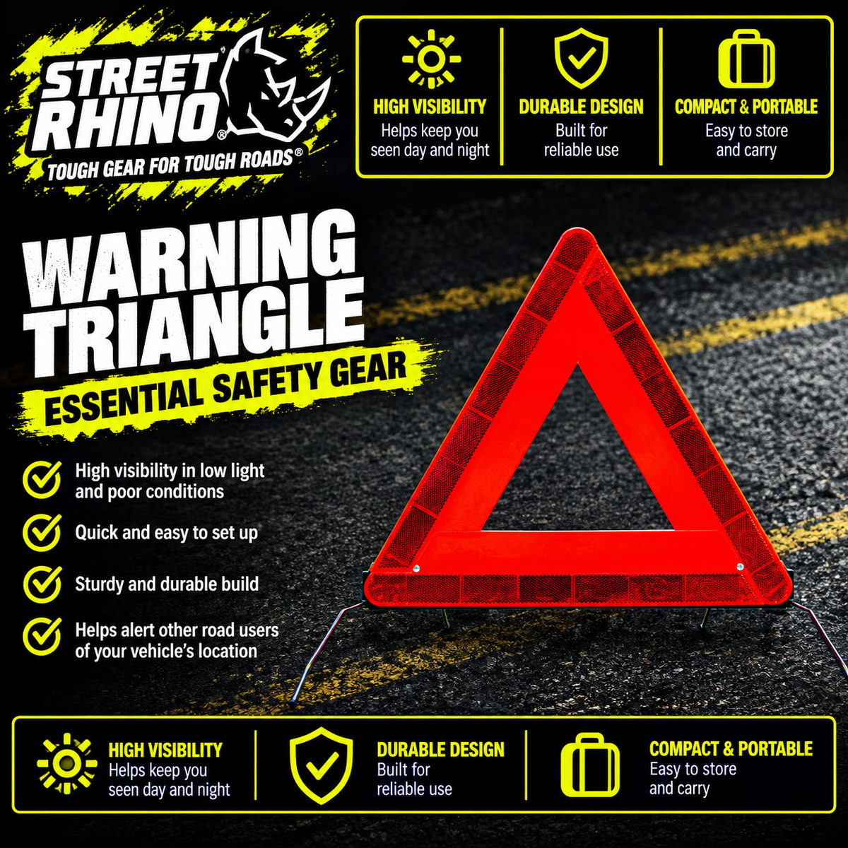 Sakura WT100 foldable reflective vehicle warning triangle