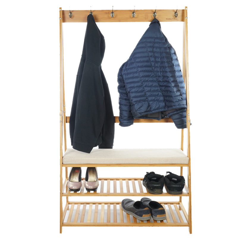 Coat Rack  Bamboo with Shoe Rack and Seating