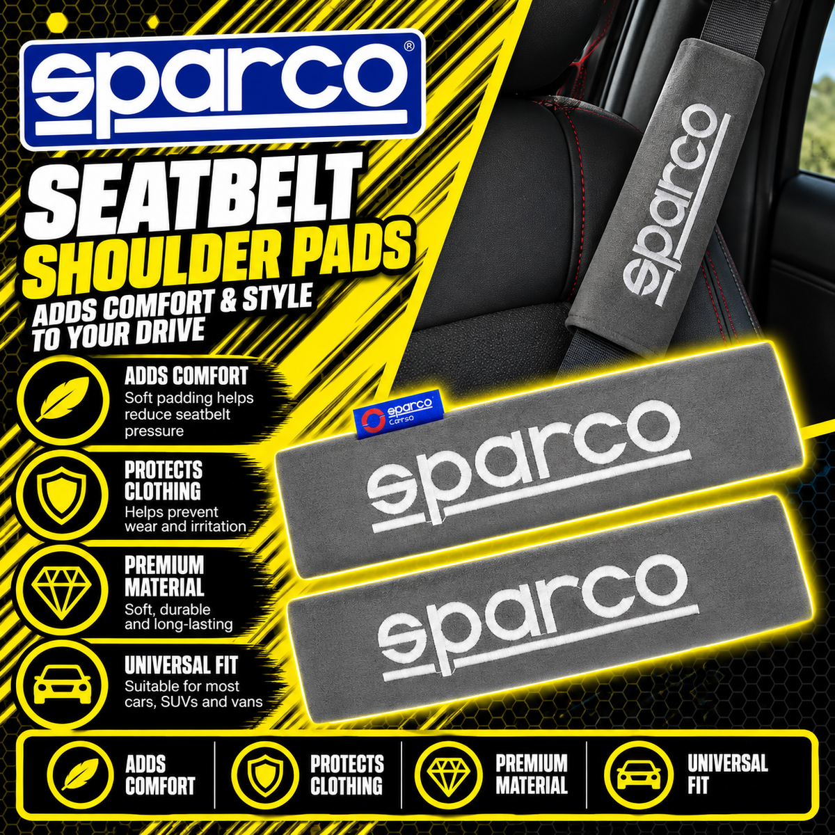 Sparco Grey padded car seat belt pads